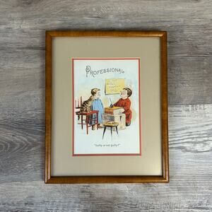 Vintage Framed Illustration Print Professional Guilty or Not Guilty Court Cat